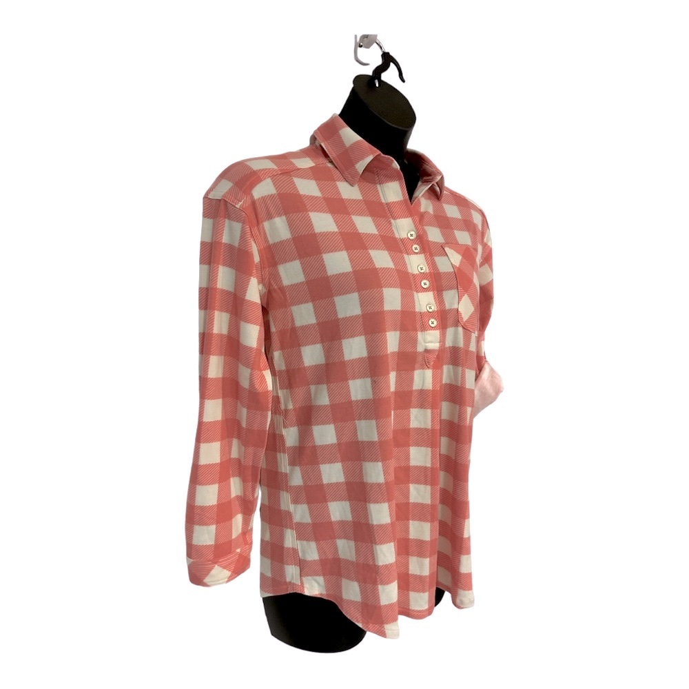 Country Door Soft Rayon Stretch Flannel Pink Plaid Shirt Career Casual Knit Top - Picture 6 of 12